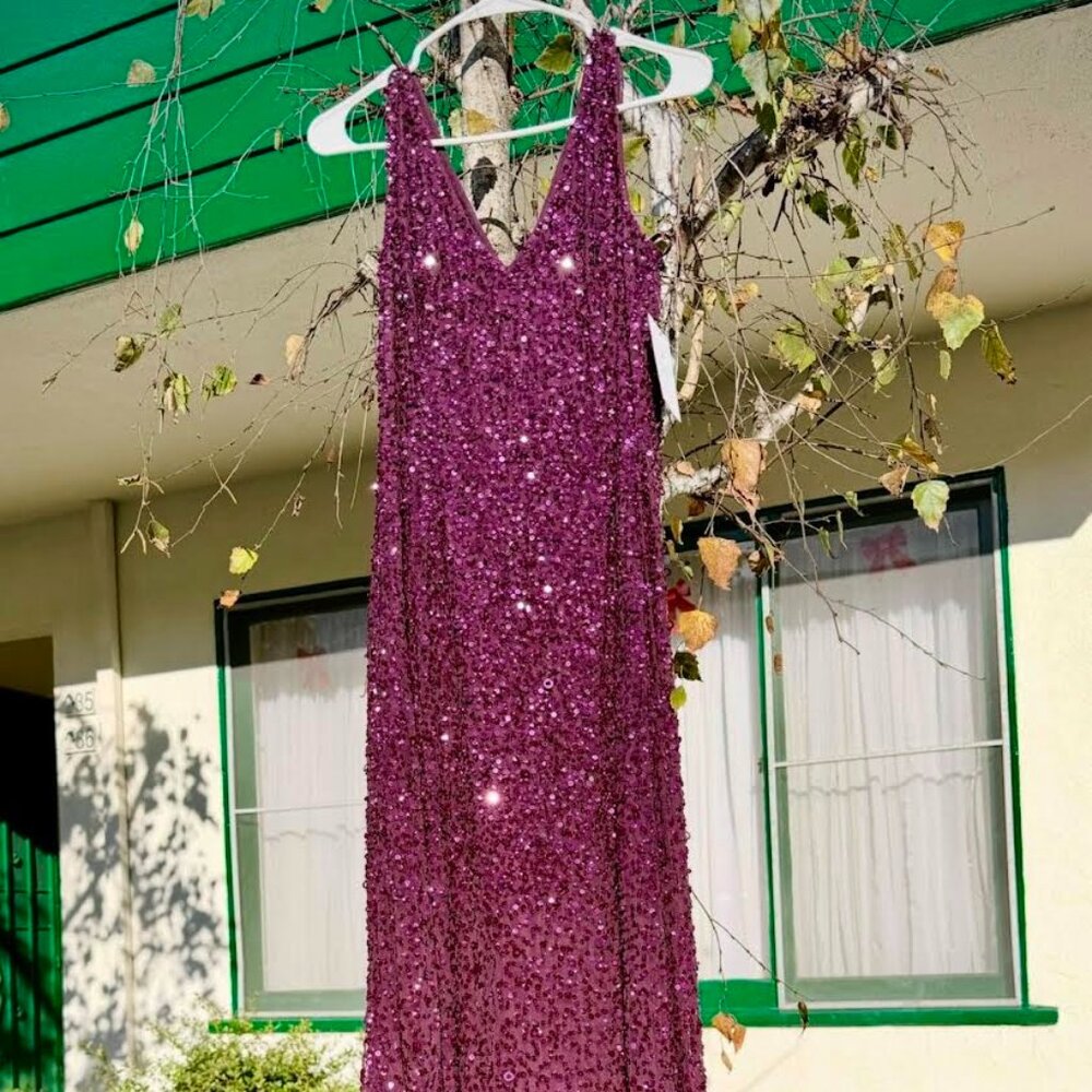 Adrianna Papell Platinum Sequin Dress – Size 12 – Merlot – NWT